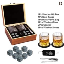 Father'S Day Gift Whiskey Stones Set 8 Pcs Granite Ice Cubes+ 2 Pcs Cups For Whisky In Wooden Bottle Box Present For Dad〔CC11〕