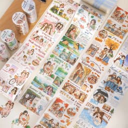 Journal GO 8cmx2m Washi Tape Sticker Set – Cute Friends Objects & Words Decals for Journaling Scrapbooking and DIY Card Crafts