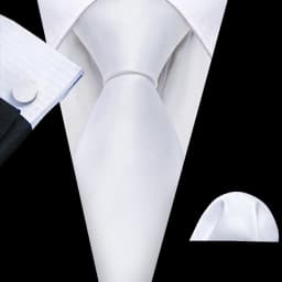 Barry.Wang Black White Gray Silver Men Tie Handkerchief Cufflinks Set Jacquard Necktie for Male Wedding Business Party Gift