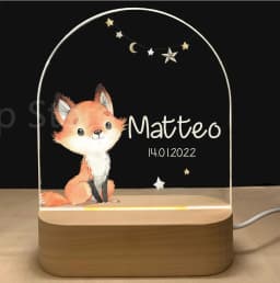 Personalized Baby Birth Night Light Custom Name Animal Elephant Lion with USB Wood Base Lamp for Bedroom Table Rainbow Decor