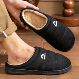 Suede Platform Slippers for men TPR Sole Memory Foam Warm Soft Cushion Non slip Stripe Design Comfortable Indoor House Shoes
