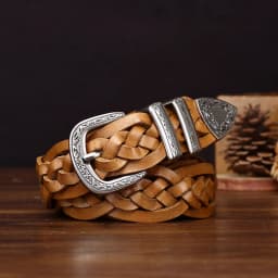 3.2cm new top layer cowhide woven belt retro personality niche casual belt for men