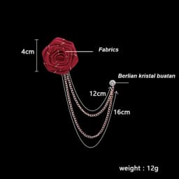 Korean Style Handmade Rose Flower Brooch Pin for Men Wedding Groomsmen Tassel Chain Lapel Accessory Cloth Art Suit Badge