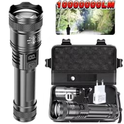 900000LM Powerful LED Flashlight Zoom Torch with Digital Display Portable Type-c Rechargeable Flashlights for Camping Hiking