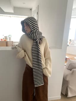 Winter Warm Windproof Striped Hat Scarf Integrated Cycling Women's Style New Arrival Korean Atmosphere Feel Hat Scarf Neck Wa...
