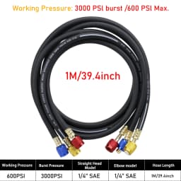 3Pcs R134A/R410A AC Charging Hose Ball Valves 600/800 PSI 1/4" SAE for R12 R22 R502 Car Air-Conditioning Refrigerant Charge Hose