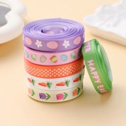 5yards/roll 1cm Wide Easter Themed Polyester Ribbon Carrot and Egg Pattern For Party Decoration Gift Wrapping Bows Making