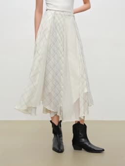 ZIQIAO 2026 Summer Women's Chiffon Panel Plaid A-Line High Waist Skirt for Daily and Summer Wear