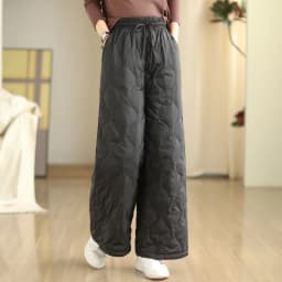 Women Winter Warm Down Cotton Pants Padded Quilted Trousers Elastic Waist Bloomers Solid Color Female Casual Wide Leg Sweatpants