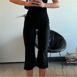 Women's Y2K Cute Capri Pants Solid Color Satin Bow Decor Side Split Summer Slim CroppedTrousers Stretch Crop Leggings