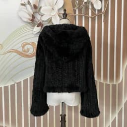 Long Sleeve Casual Loose Knitted Real Rabbit Fur Hooded Coat Women Genuine Natural Rabbit Fur Outwear Female Fur Jacket