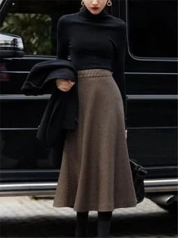 Autumn Winter Wool Plaid Warm Vintage Midi Long Skirt Women Korean Thicken High Waist Skirt Female A-Line Office Lady Elegant