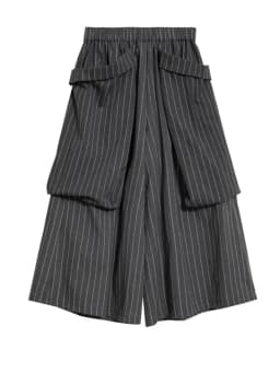[EAM] High Elastic Waist Gray Striped Big Pocket Wide Leg Pants New Trousers Women Fashion Tide Spring Autumn 2026 1DJ7107