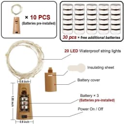20 LED 10 Packs Wine Bottle Lights Copper Wire Fairy String Light Warm White Bottle Stopper Atmosphere Lamp for Xmas Holiday