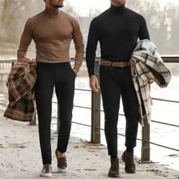 Men's High Collar Sweater Pullover Casual Solid Color Sweaters Long Sleeve Warm Knitted Turtleneck Outerwear