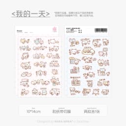 WAKAWAKA Kawaii Diary Stickers 3 Style Options 2 Sheets Washi Paper Special Oil Print Kiss Cut for Journal Scrapbooking Planner
