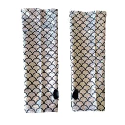 Women Mermaid Costume Fish Scale Pattern Printed Fingerless Long Gloves Arm Sleeves Adult Halloween Cosplay Costume Accessory
