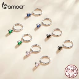 BAMOER Silver ISHWAR Green Water Drop Earrings 925 Sterling Silver 4 Colors Drop Shape Earring for Women Statement Jewelry