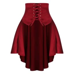Womens Gothic Steampunk Satiny Pirate Skirt Front Lace-up Tiered Ruffled Irregular Hem Skirt Waist Belt Vintage Medieval Costume
