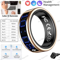 Call ID Reminder Smart Ring Display Screen Touch,Tasbih Counter,Health Manager,5ATM Waterproof Multiple Sport Mode MenWomen HT30