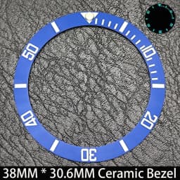 Sloping 38mm * 30.6mm Ceramic/Aluminum Blue Luminous Bezel GMT and Diving Watch Insert Fit for 40mm Watch Case Replacement Watch