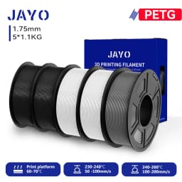 JAYO 3D PETG/PLA/PLA+ Filament 1.75mm +/-0.02mm PLA Filament 5 Rolls For Bambu FDM 3D Printer Neatly Wound 3D Printing Material