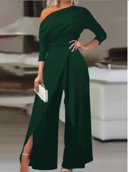New Women's Shoulder Party Jumpsuit Spring Summer Long Sleeve Straight Nine-Point Pants Elegant Female Casual Sports Jumpsuit