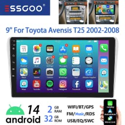 ESSGOO 9" Touchscreen Android14 For Toyota Avensis 02-08 GPS Navi FM Autoradio Wireless Carplay Android Auto GPS Navi BT Wifi FM