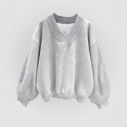 Women Fall V Neck Sweatshirt Loose Fit Long Sleeve Pullover Top Casual Solid Color Oversized Streetwear for Autumn Daily Wear