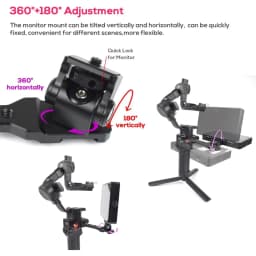 Adjustable Camera Monitor Mount Rotatable Magic Arm with 1/4 Thread Cold Shoe Mount ARRI Mount for DJI RS 2 RSC 2 RS 3 4 RS3 Pro