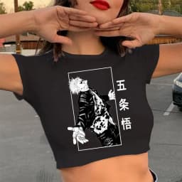 2000s Hip Hop Crop Top  Tshirt Manga Japanese Anime Jujutsu Kaisen T Shirt Gojo Satoru Tops Yuji Itadori Cropped Tees T-shirt