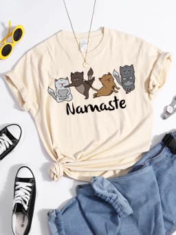 Happy Kitten Dancing Happily Printing T-shirts For Women Vintage Tshirts Oversize o-neck Top Fashion Soft Woman's Tshirts