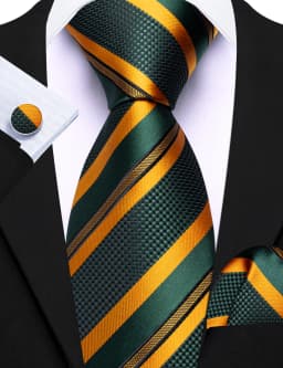 Fashion Diagonal Striped Tie Set for Men Formal Party Business Wedding Necktie Handkerchief Cufflinks 3PCS Suit Accessories