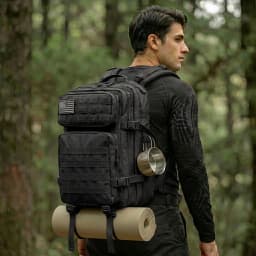 45L Tactical Travel Backpack Molle Storage Bag Large Capacity Multi Pocket Wear Resistant Camping Hiking Trekking Rucksack Durable Outdoor Mountain Climbing Daypack For Men Women Travellers Bushcraft Wilderness Trip Daily Commute Luggage Bag