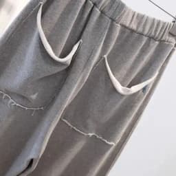 Autumn Gray Wide Leg Pants Women Casual Elastic Waist Loose Versatile Fringed Sweatpants Fashion Pockets Pleated Trousers A151