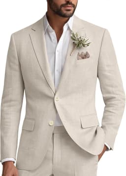 Linen Suit for Men 2 Piece Classic Fit Mens Linen for Beach Wedding Casual Blazer Pant Prom