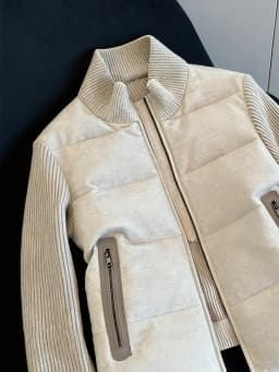 Retro American Knitted Splice Cotton Jacket Stand Collar Casual Unisex Autumn Winter Design Sense Versatile Cotton Clothing