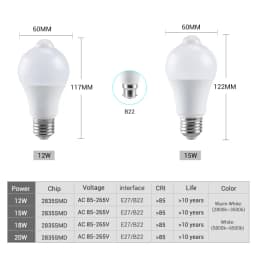 Motion Sensor Night Lamp 85-265V B22 E27 LED Bulb Human Infrared Sensor Night Light for Stairs Corridor Porch Garage Auto ON/OFF