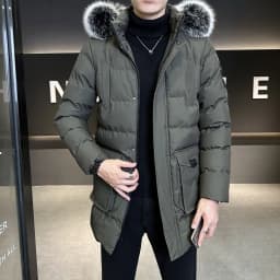 Autumn Winter Main Push Mid Length Solid Color Hooded Cotton Coat For Men Plus Size Korean Style Thick Warm Unisex Youth Trendy