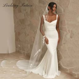 Customized Elegant Mermaid White Wedding Dress Square Collar Spaghetti Strap Bride Gown Illusion Backless With Button Robe 2026