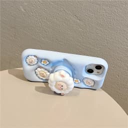 Cute Sheep Folding Stand Holder Case For iPhone 17 16 15 13 14 12 11 Pro Max Soft Silicone Lamb Bracket Back Cover Fundas