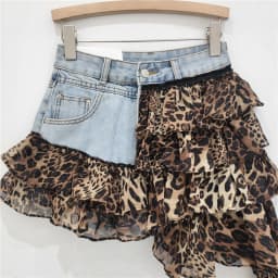 DEAT Denim Splicing Irregular Short Skirts For Women 2024 Summer New Fashion Versatile Chiffon Mini Skirt Female Trend 33A1587