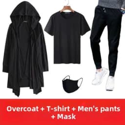 Mens Mid-Length Coat Thin Outerwear Spring Autumn Winter Black Face Mystery Person's Robe Style Casual Breathable Polyester F...