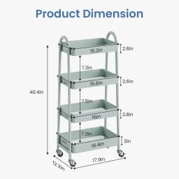 MCQ 4 Tiers Mobile Metal Frame Kitchen Cart Rolling Storage Shelf with Lockable Caster Wheels Organization Utility Cart for Livingroom Kitchen Narrow Places 