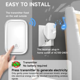 Wireless Doorbell 38-Chime 90db Self-Generating Power Waterproof Remote Modern Design Kinetic Energy Door Bell EU US UK Plug