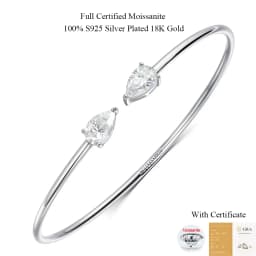 COSYA 2CT Pear Moissanite Open Bangles Bracelet for Women S925 Silver 18K Gold Plated WaterDrop 2 Stone Adjustable Fine Jewelry