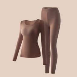 FINETOO Thermal Underwear Set Built‑in Bra Pads Seamless Thin Warm Long High Elasticity Ladies Winter Thermal Suit No Wear Bra