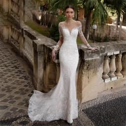 Customized Luxury Mermaid Wedding Dress O-neck Long Sleeve Tulle Backless Bridal Gown Detachable Trailing Marriage Dress