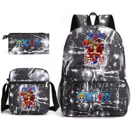 One Piece Luffy Anime Print School Backpack Set 3-in-1 Shoulder Bag Pencil Case for Boys Girls Kids Bookbag