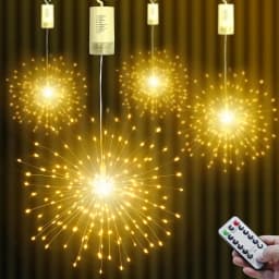 150/200 LED String Fairy Lights Hanging Starburst Lamp DIY Firework Christmas Garland Festival Decor Remote Twinkle Lights